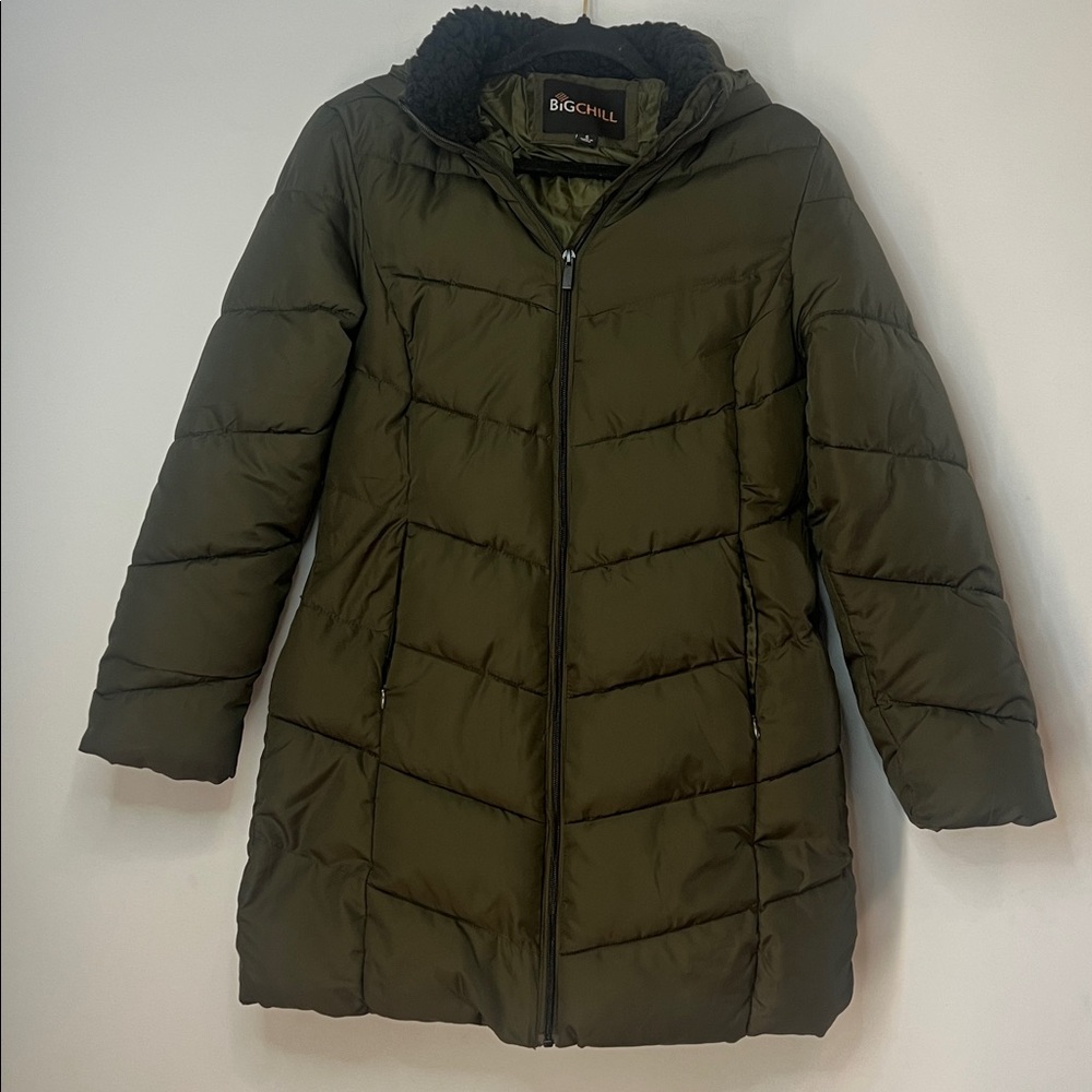 Big Chill Women's Dark Green‎ Puffer Cozy Warm Coat Size Small Cottagecore
